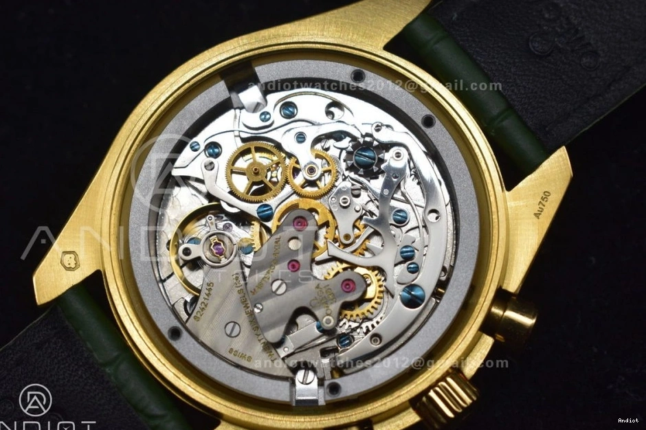 Manual Dial Moonwatch YG Green Speedmaster Strap Moonshine Green in Chrono Leather RMF Gold on Best Edition 0101